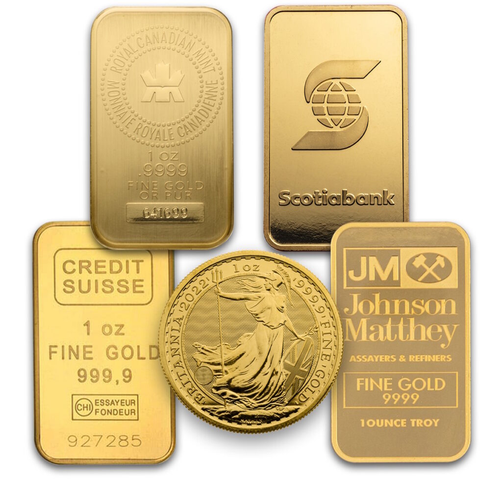Variété de barres et rondelles d’or de 1 oz